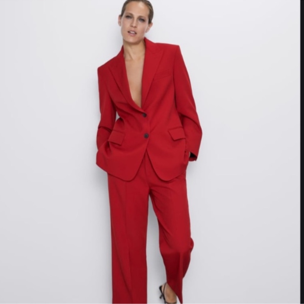 Zara Bold Red Single-Button Blazer